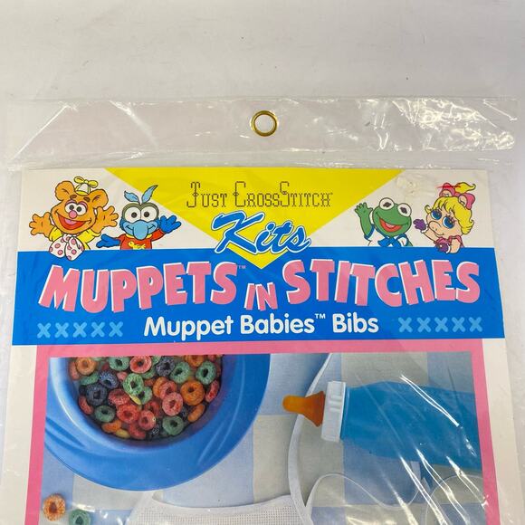 VTG Muppets In Stitches Muppet Babies Cross Stitch Bib Kit New #42041 Baby New - Picture 7 of 8
